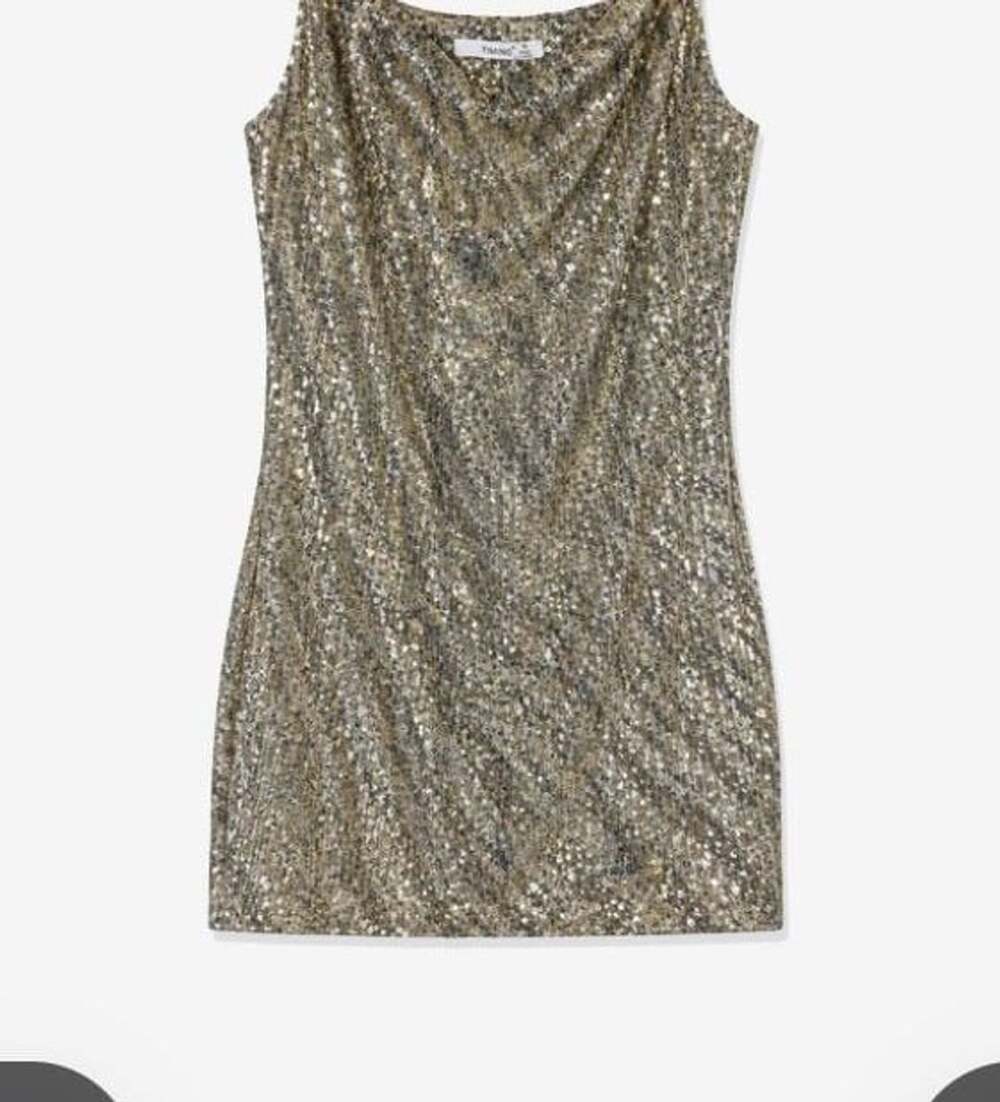 TIMING Gold Sequined Cowl Neck Mini Dress Size M
